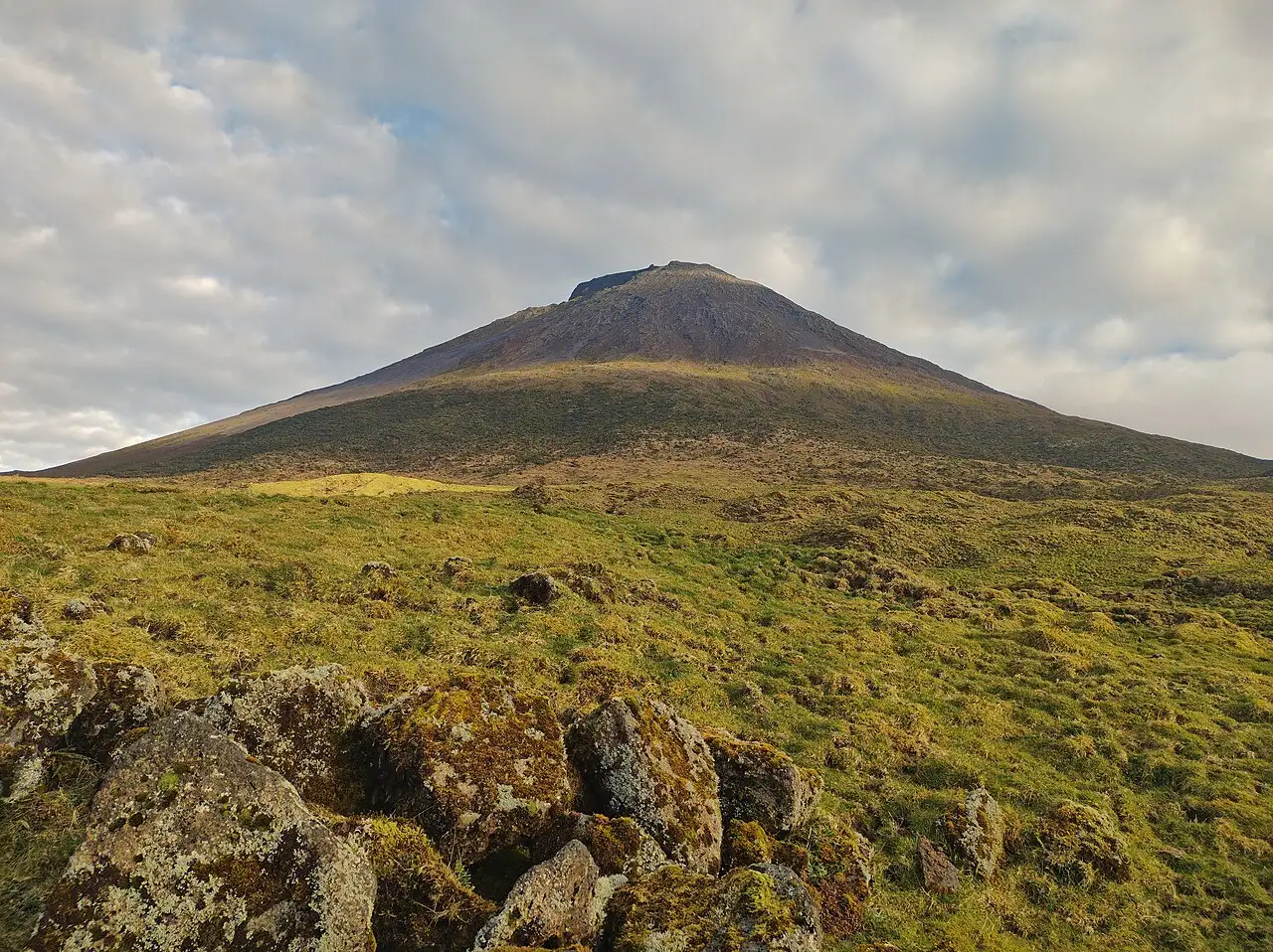 Mount Pico rising above grassland on Pico island, Azores