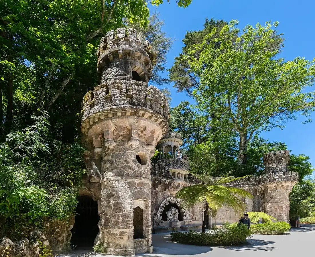 Stone entrance towers of the Quinta da Regaleira in Sintra