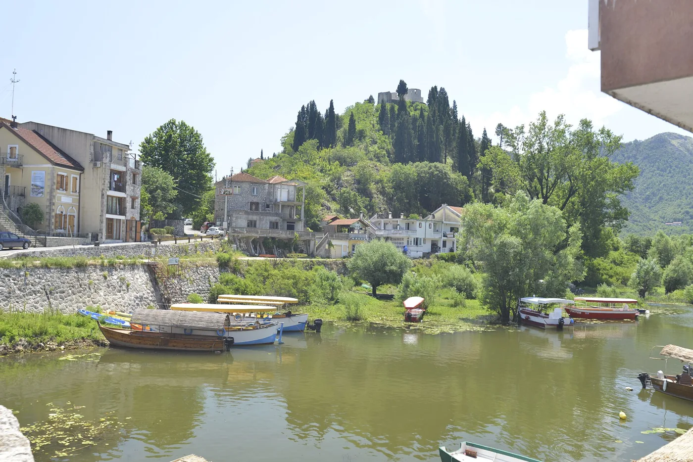 Boats moored on the shore of Skadar Lake, Montenegro