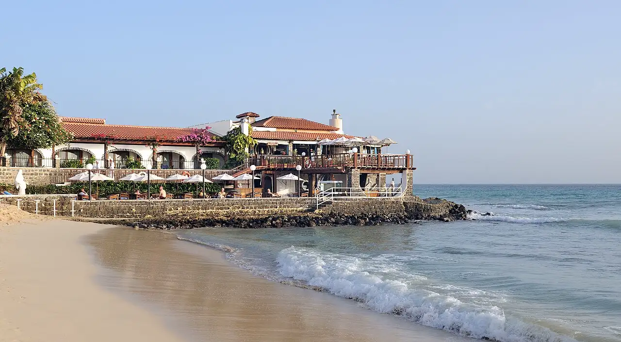 Beachfront restaurant terrace on the sand at Santa Maria, Sal, Cape Verde
